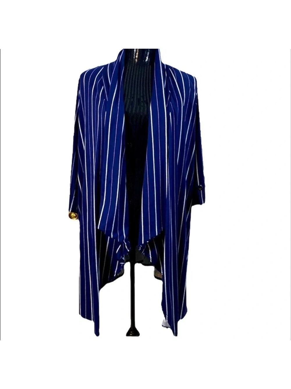 NWT Urban Rebel Striped Open Cardigan Uneven Hem Size 1X Navy & White Coastal